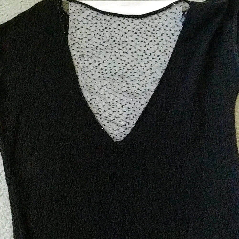 Sheer sparkle V back or front top